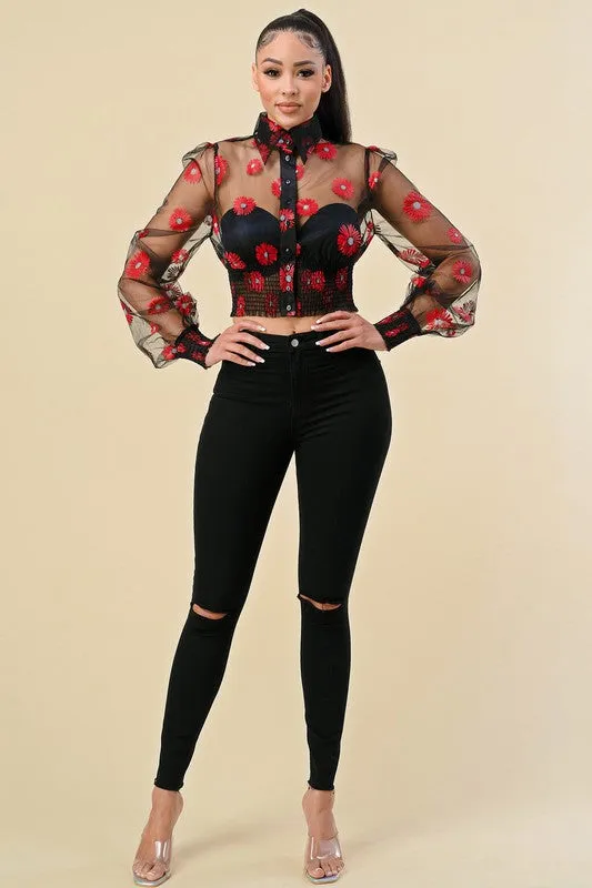 Floral Long Sleeve Sheer Top