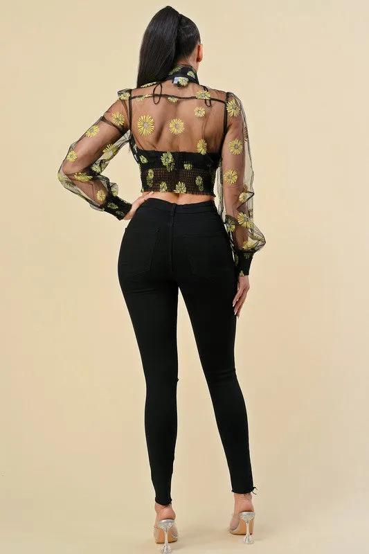 Floral Long Sleeve Sheer Top