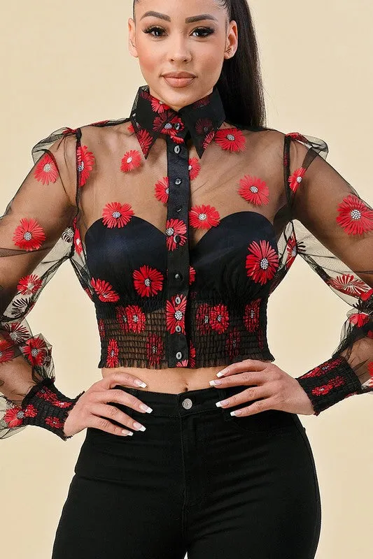 Floral Long Sleeve Sheer Top