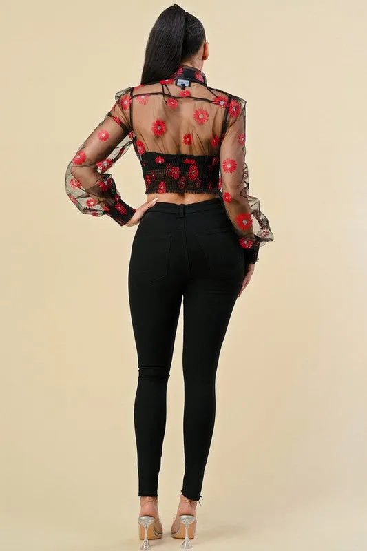 Floral Long Sleeve Sheer Top