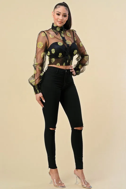 Floral Long Sleeve Sheer Top
