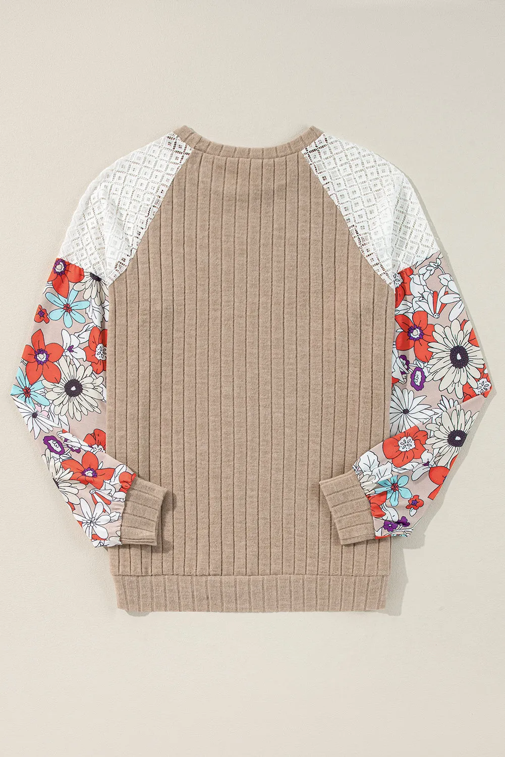 Floral Patchwork Long Sleeve Ribbed Blouse