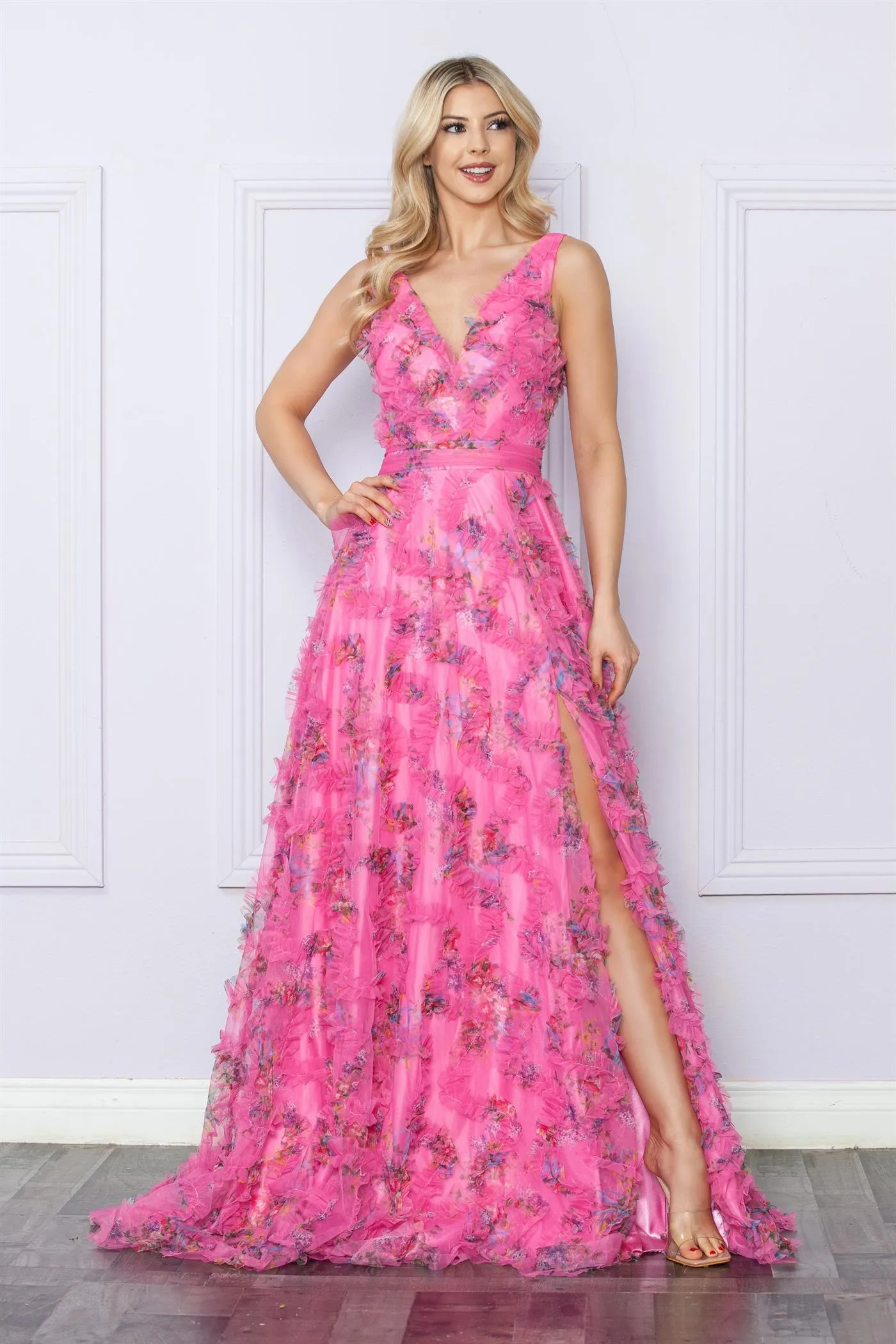 Floral Print A-line Ruffle Dress_E1445