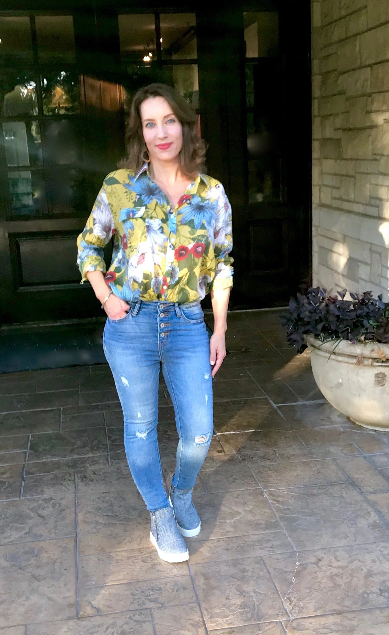 Floral Print Button Down Blouse
