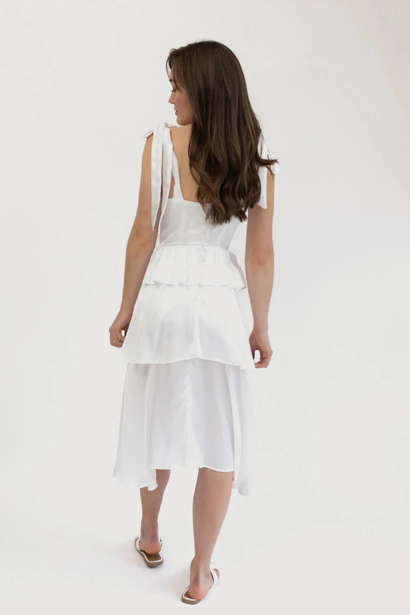 Florence Tiered Ruffle Midi Dress White