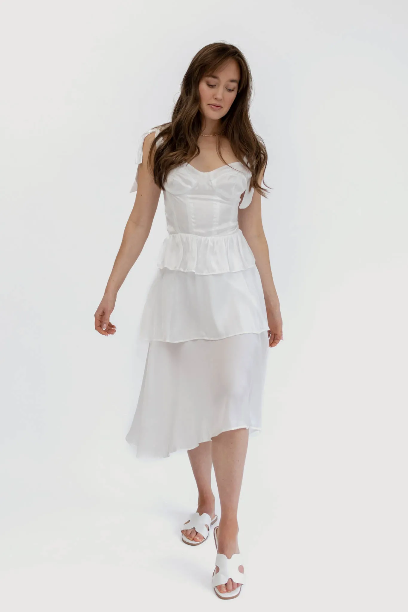 Florence Tiered Ruffle Midi Dress White