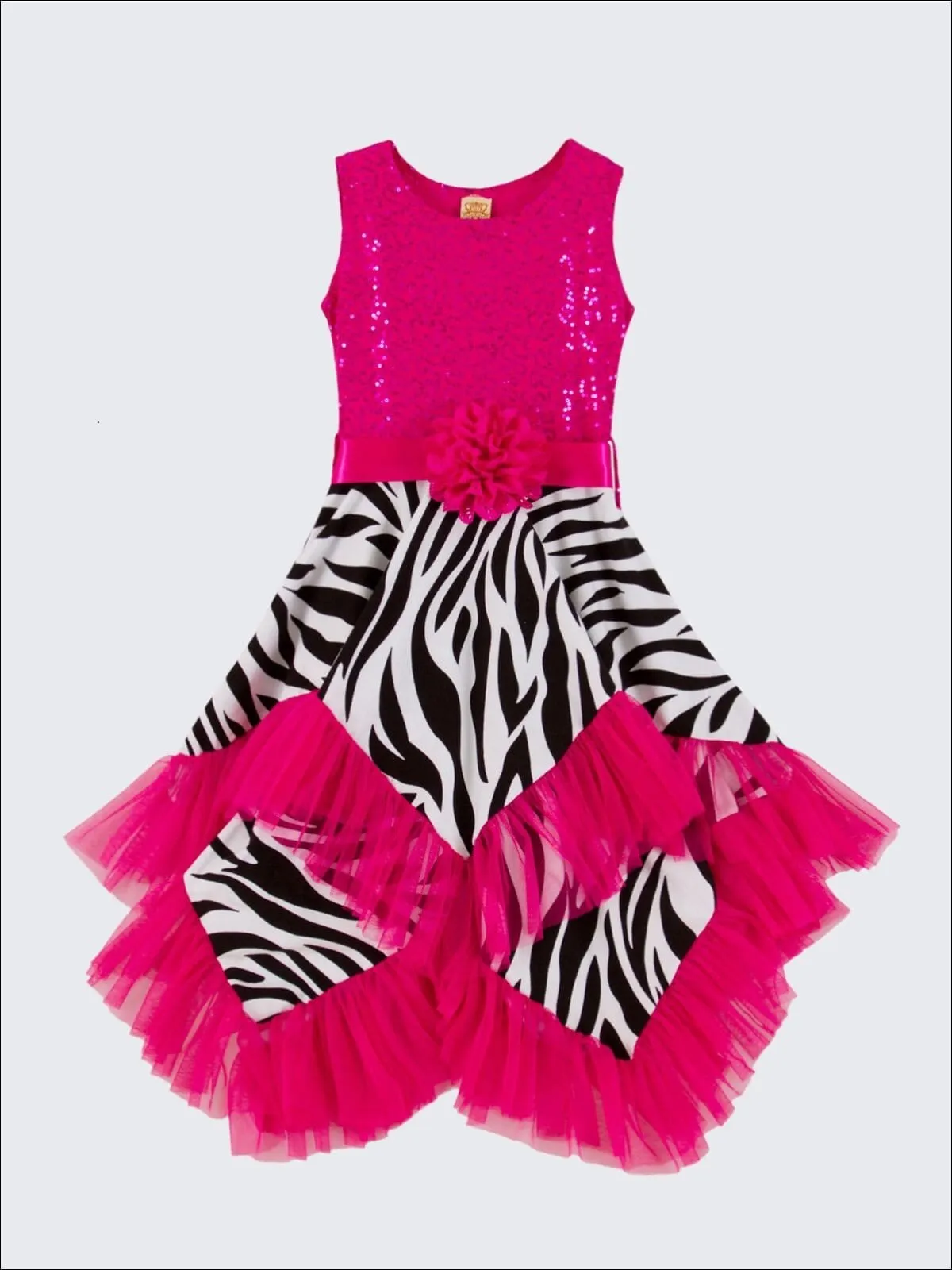 Girls Mint Floral And Fuchsia Handkerchief Dress