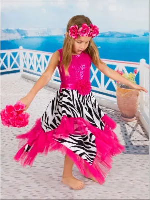 Girls Mint Floral And Fuchsia Handkerchief Dress