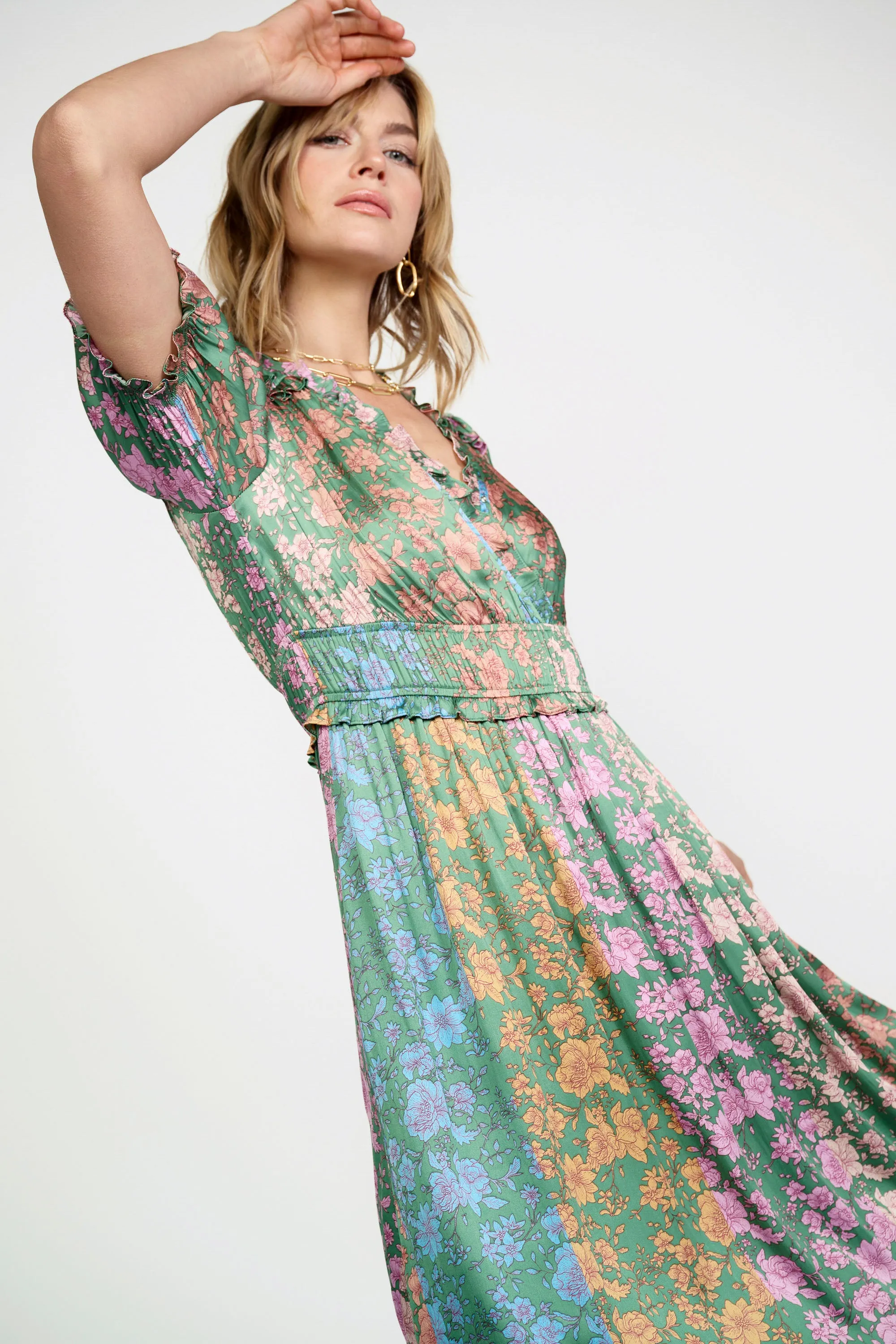 Gradient Floral Surplice Midi Dress