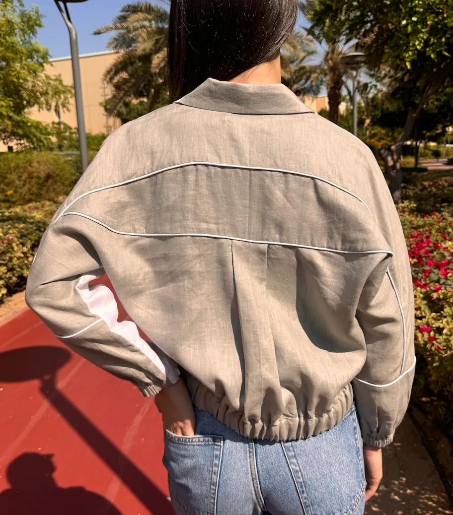 HALF HALF BOMBER- Grey Linen Front