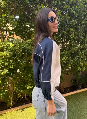 HALF HALF BOMBER- Navy Pleated Front