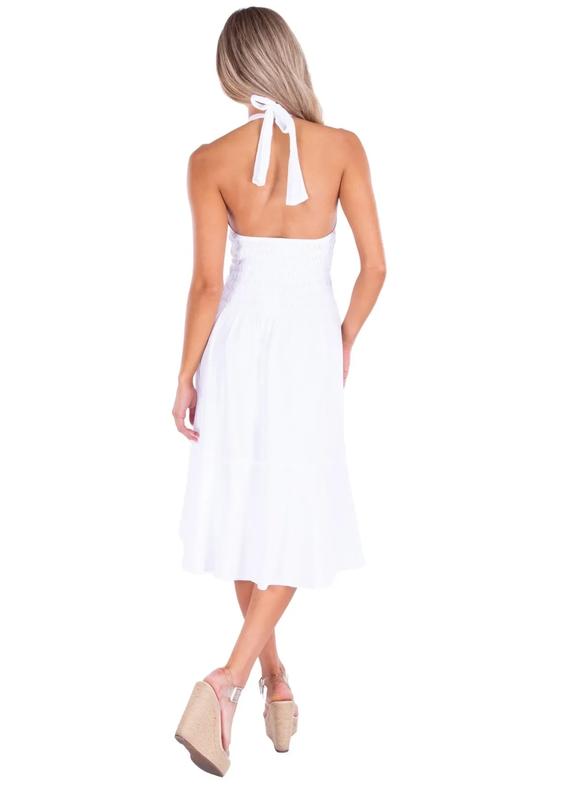 'Harmony' Ruffle Trim Midi Dress White