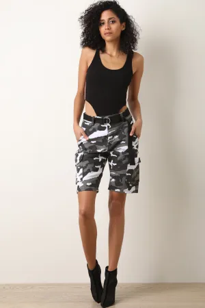 High Rise Camouflage Belted Cargo Shorts