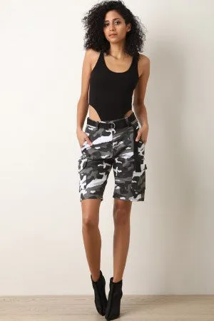 High Rise Camouflage Belted Cargo Shorts