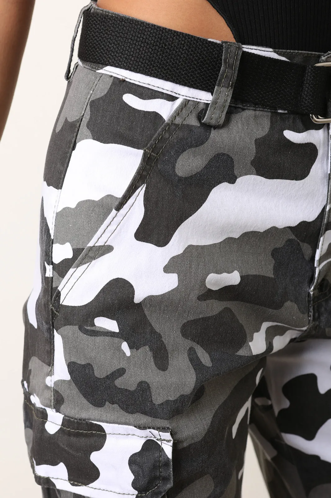 High Rise Camouflage Belted Cargo Shorts