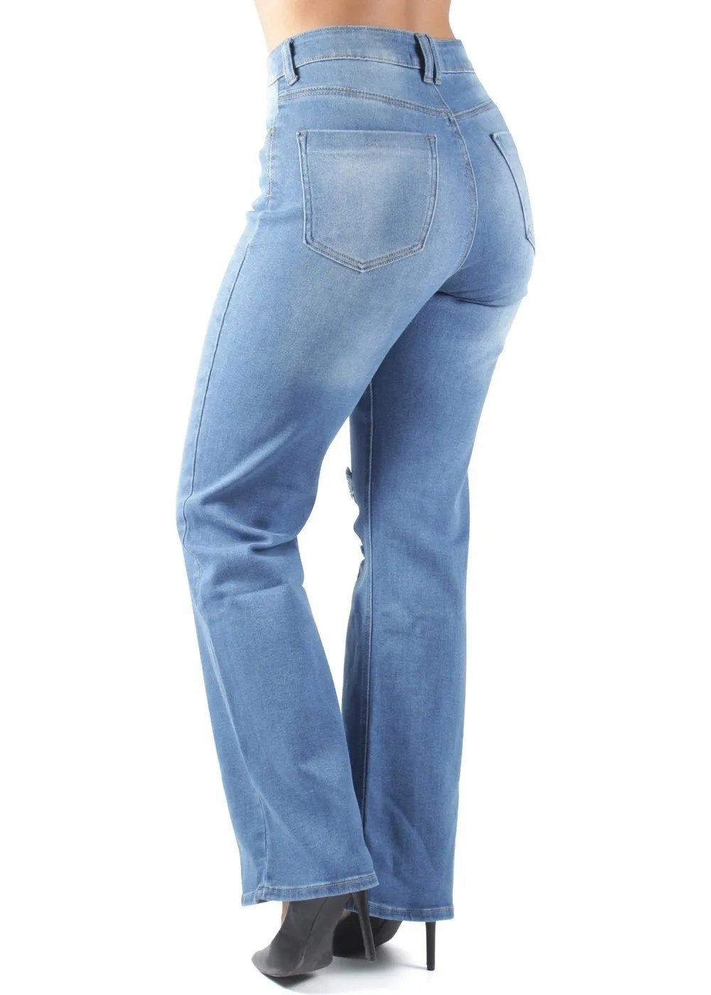 High Waist Ripped Destroyed Straight Leg Boyfriend Jeans (WA4111)