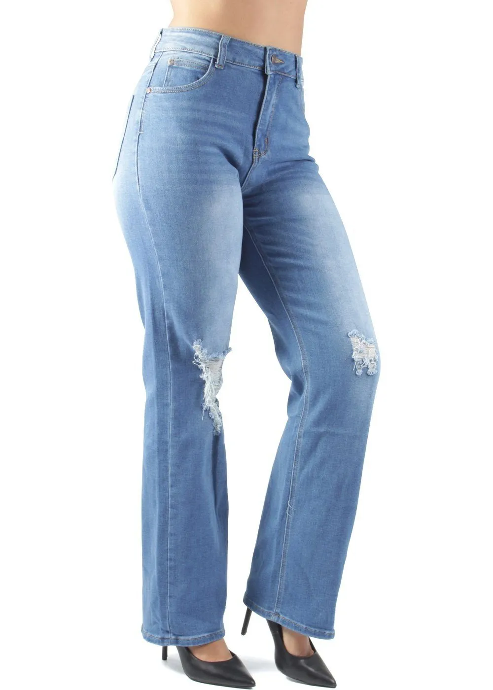 High Waist Ripped Destroyed Straight Leg Boyfriend Jeans (WA4111)