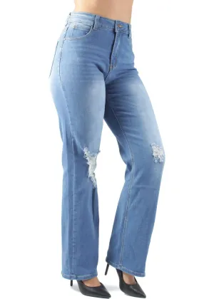High Waist Ripped Destroyed Straight Leg Boyfriend Jeans (WA4111)