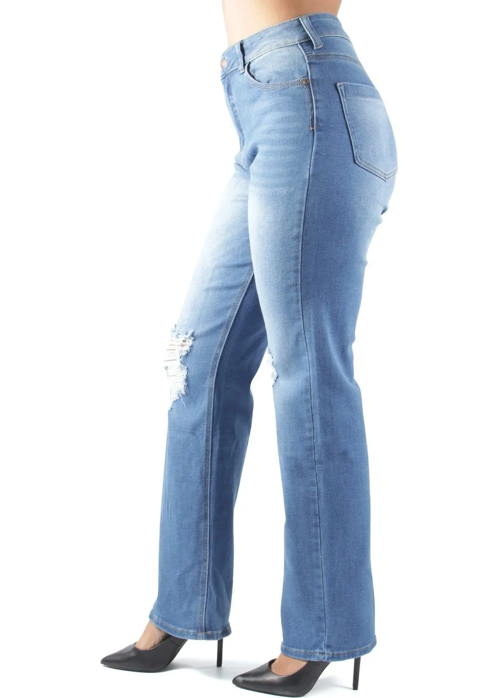 High Waist Ripped Destroyed Straight Leg Boyfriend Jeans (WA4111)