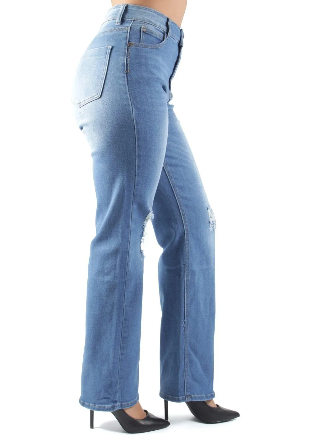 High Waist Ripped Destroyed Straight Leg Boyfriend Jeans (WA4111)