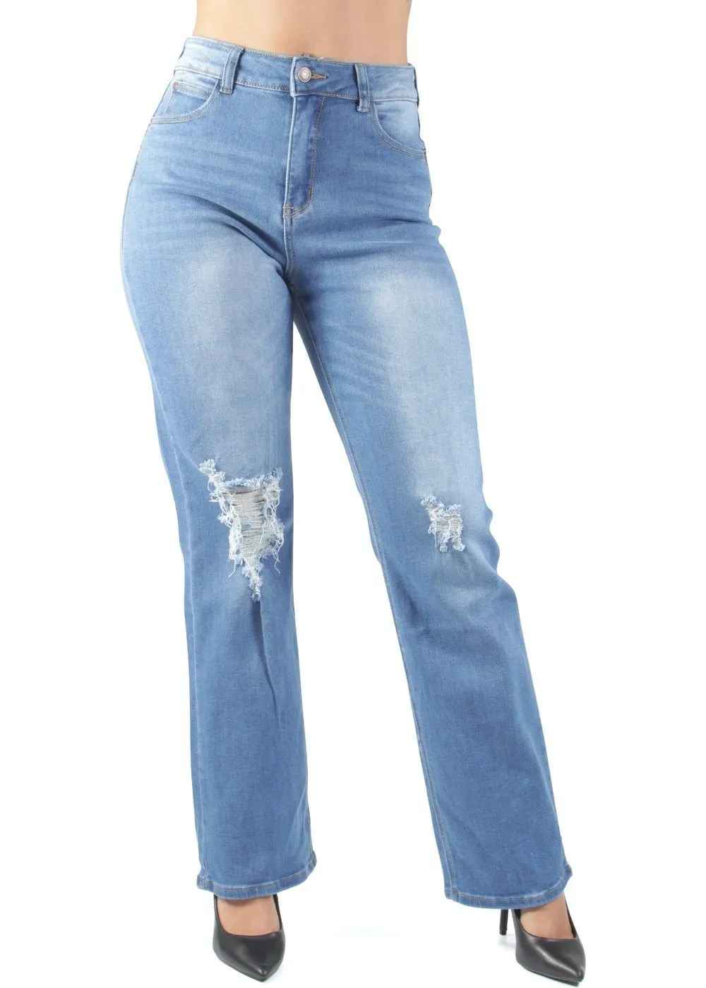 High Waist Ripped Destroyed Straight Leg Boyfriend Jeans (WA4111)