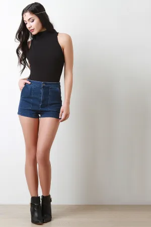 High Waisted Square Pocket Denim Shorts