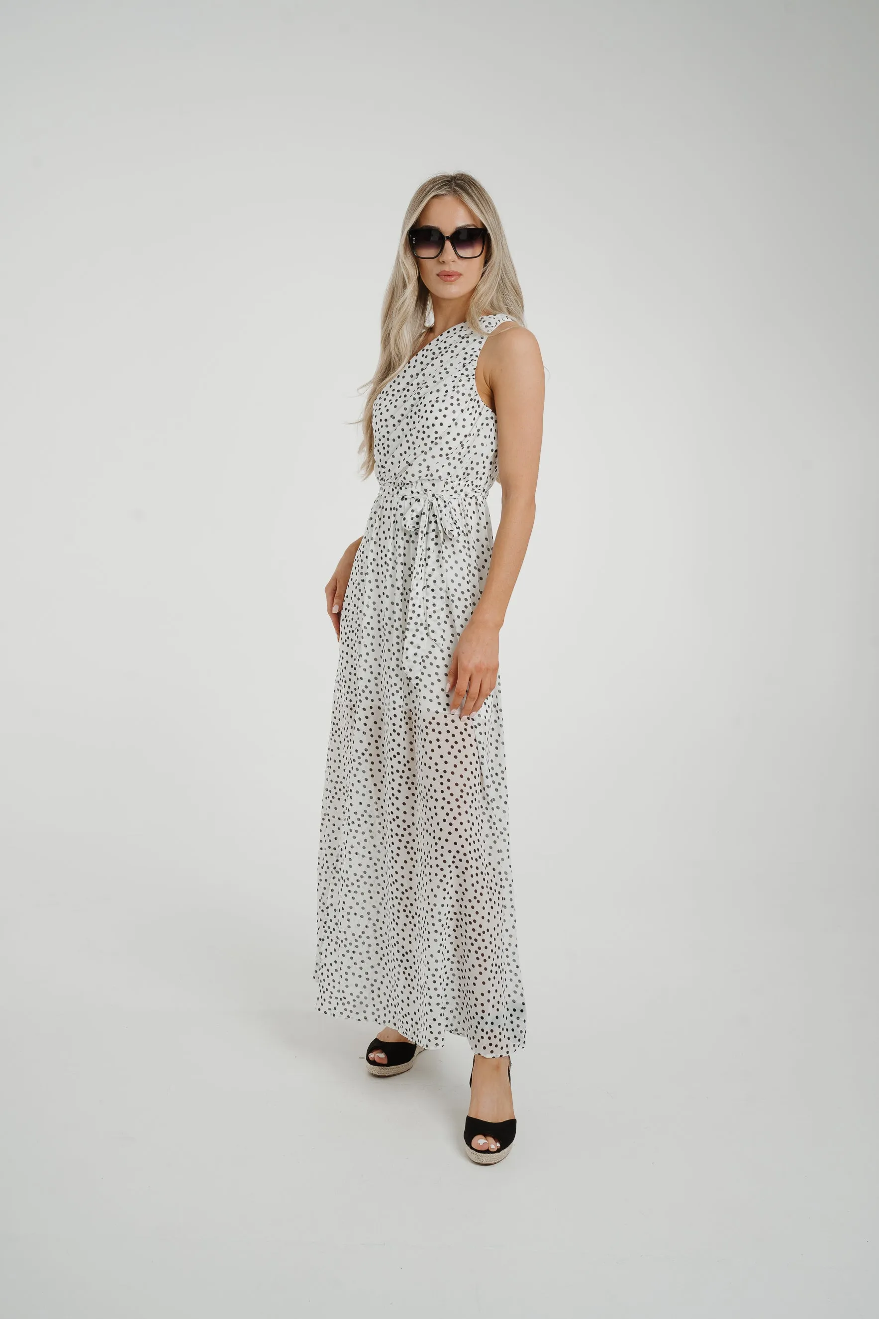 Holly Spotted One Shoulder Dress In White
