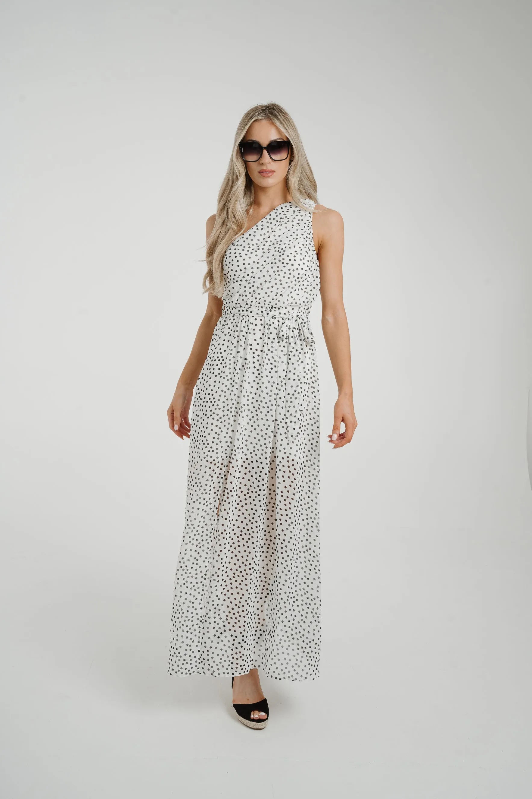 Holly Spotted One Shoulder Dress In White