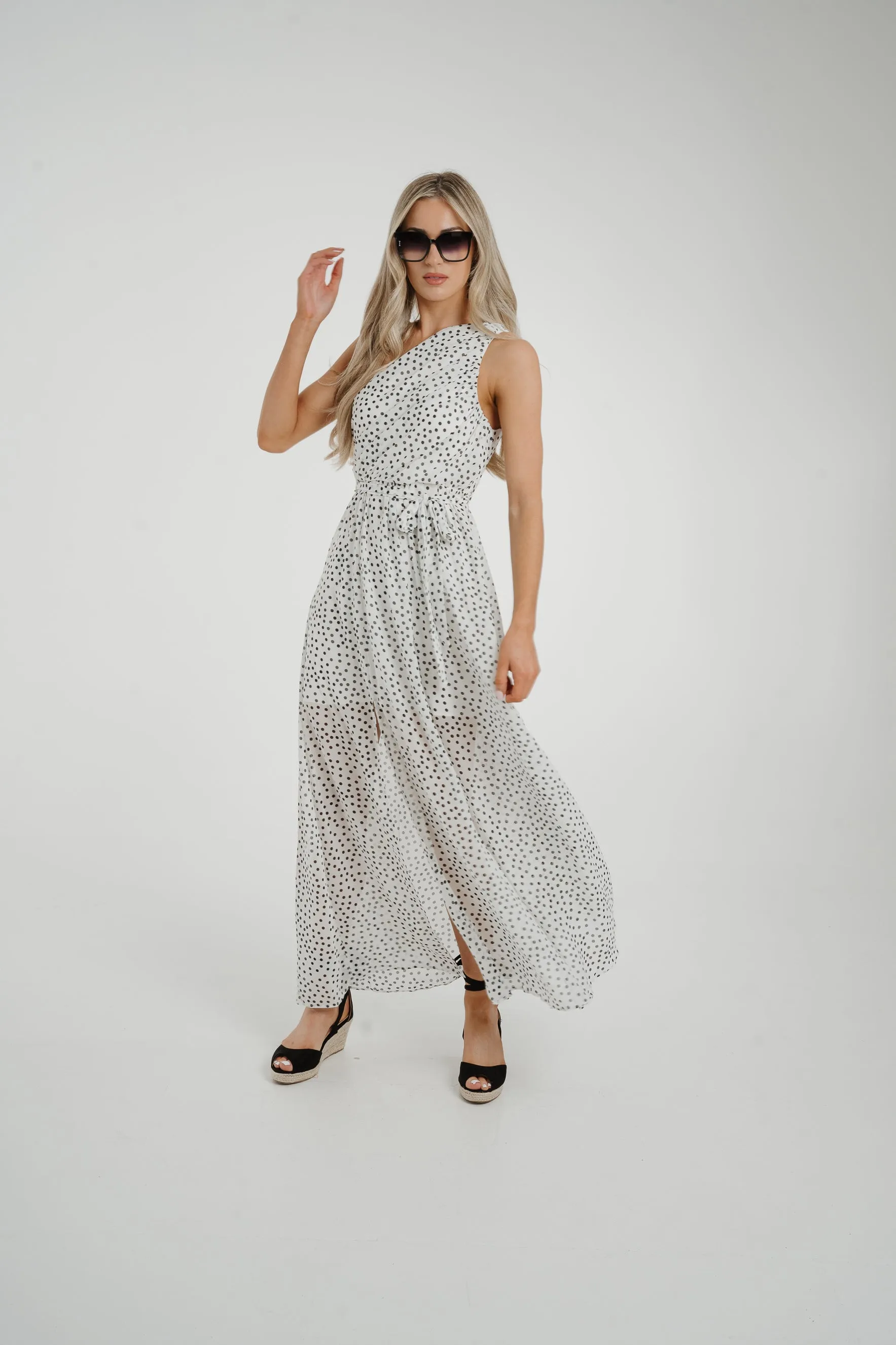 Holly Spotted One Shoulder Dress In White