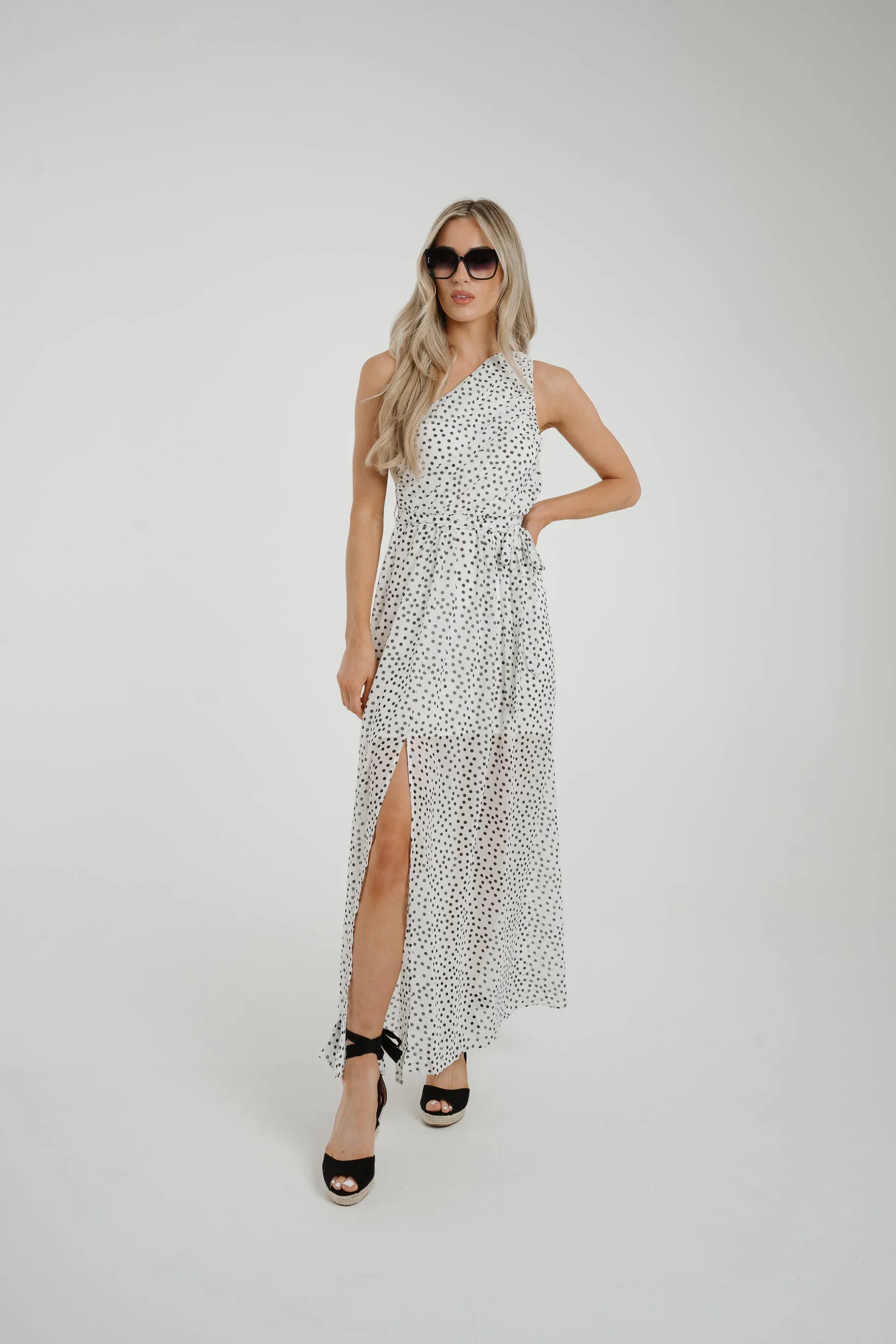Holly Spotted One Shoulder Dress In White