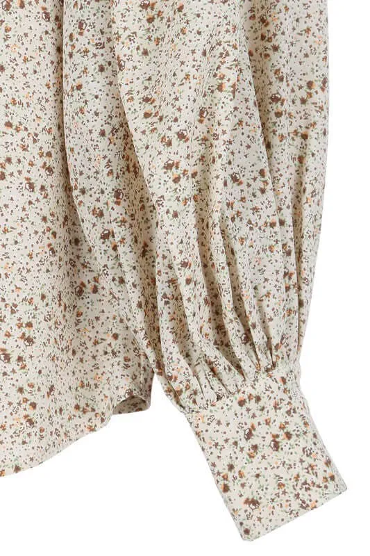 Ivory Stand Collar Floral Frill Long Sleeve Blouse