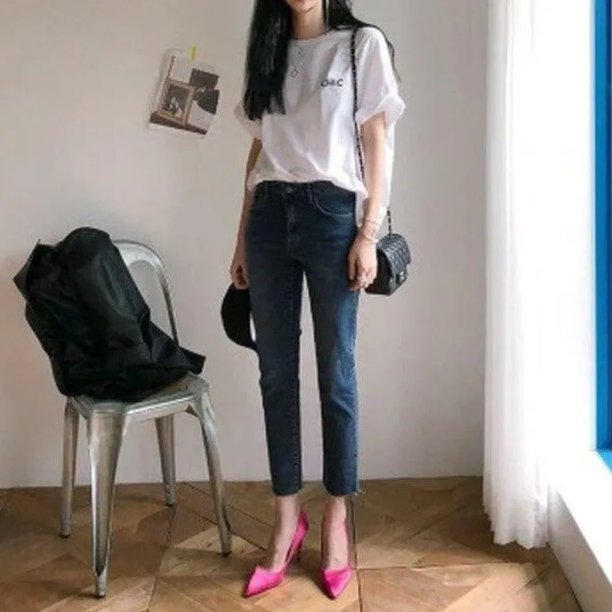 [Korean Style] Hatti High Rise Cropped Straight Slim Jeans