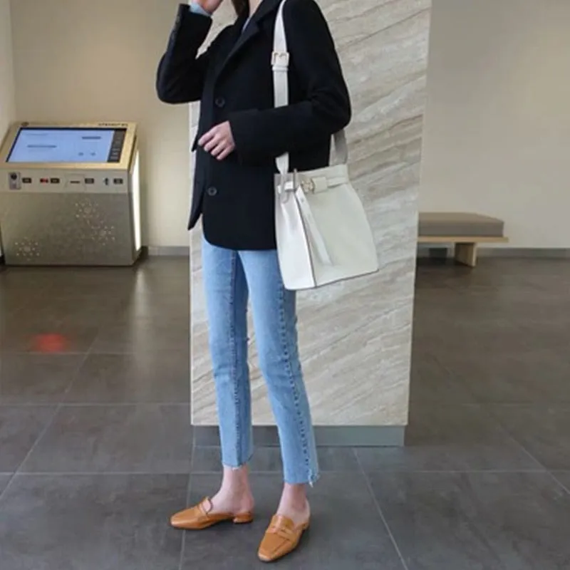 [Korean Style] Hatti High Rise Cropped Straight Slim Jeans