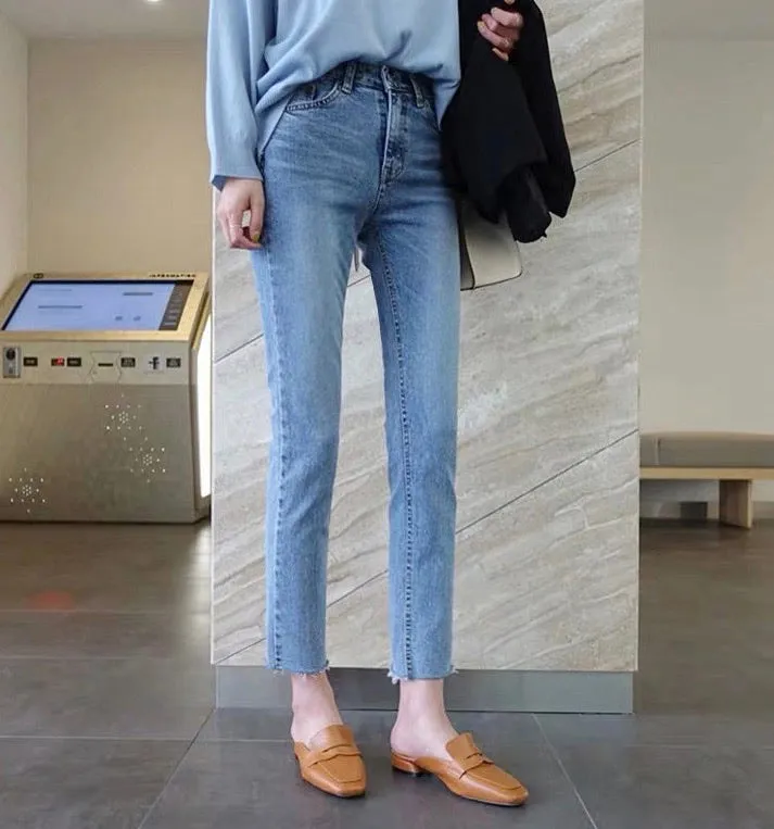 [Korean Style] Hatti High Rise Cropped Straight Slim Jeans