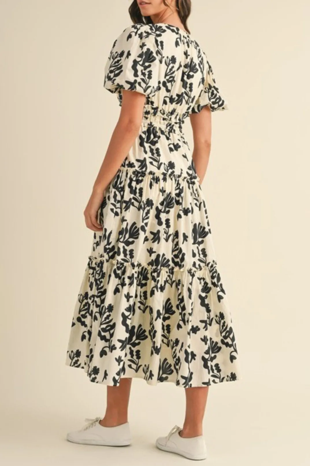 Little Things Puff Sleeve Tiered Midi Dress