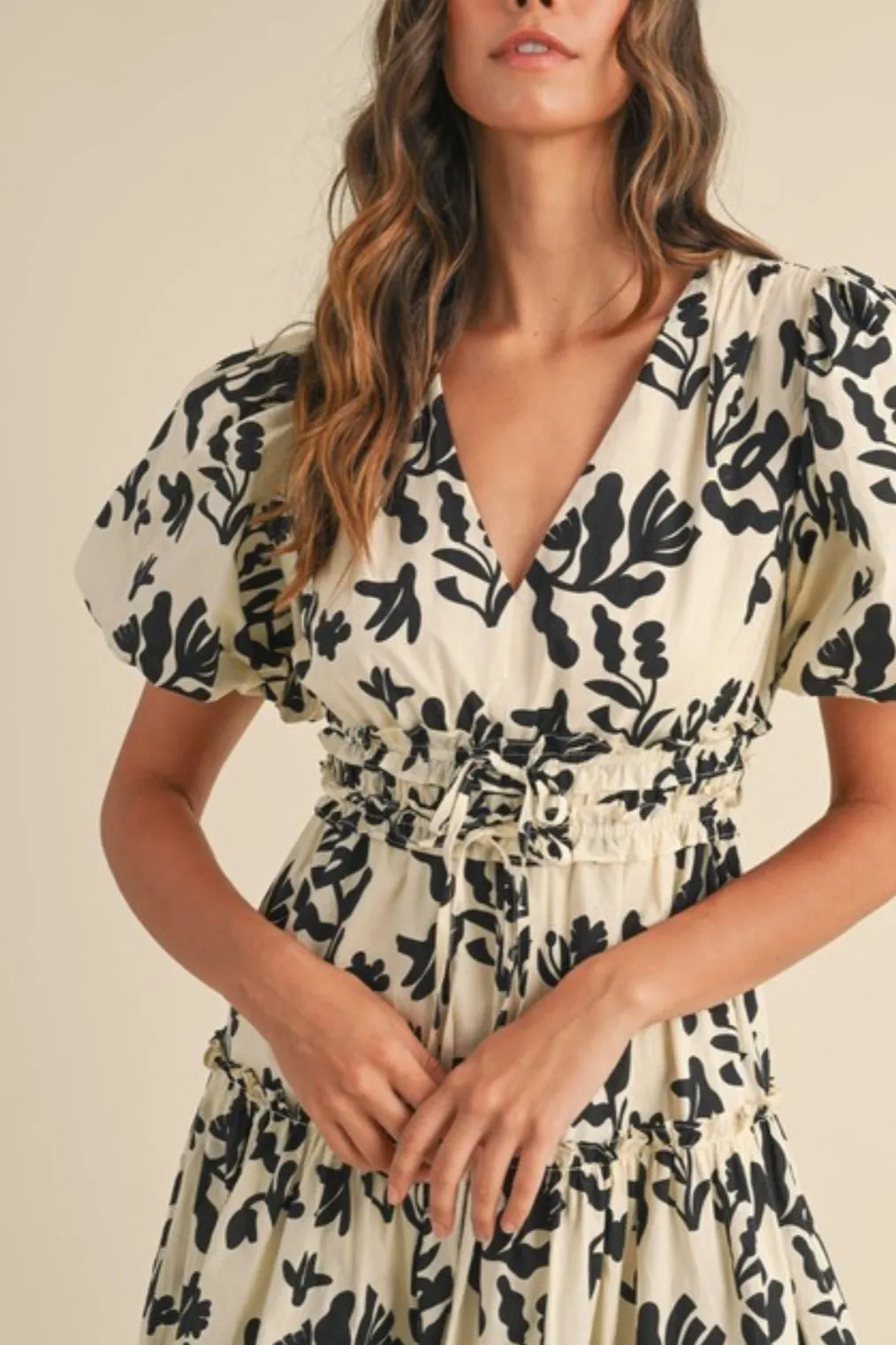 Little Things Puff Sleeve Tiered Midi Dress