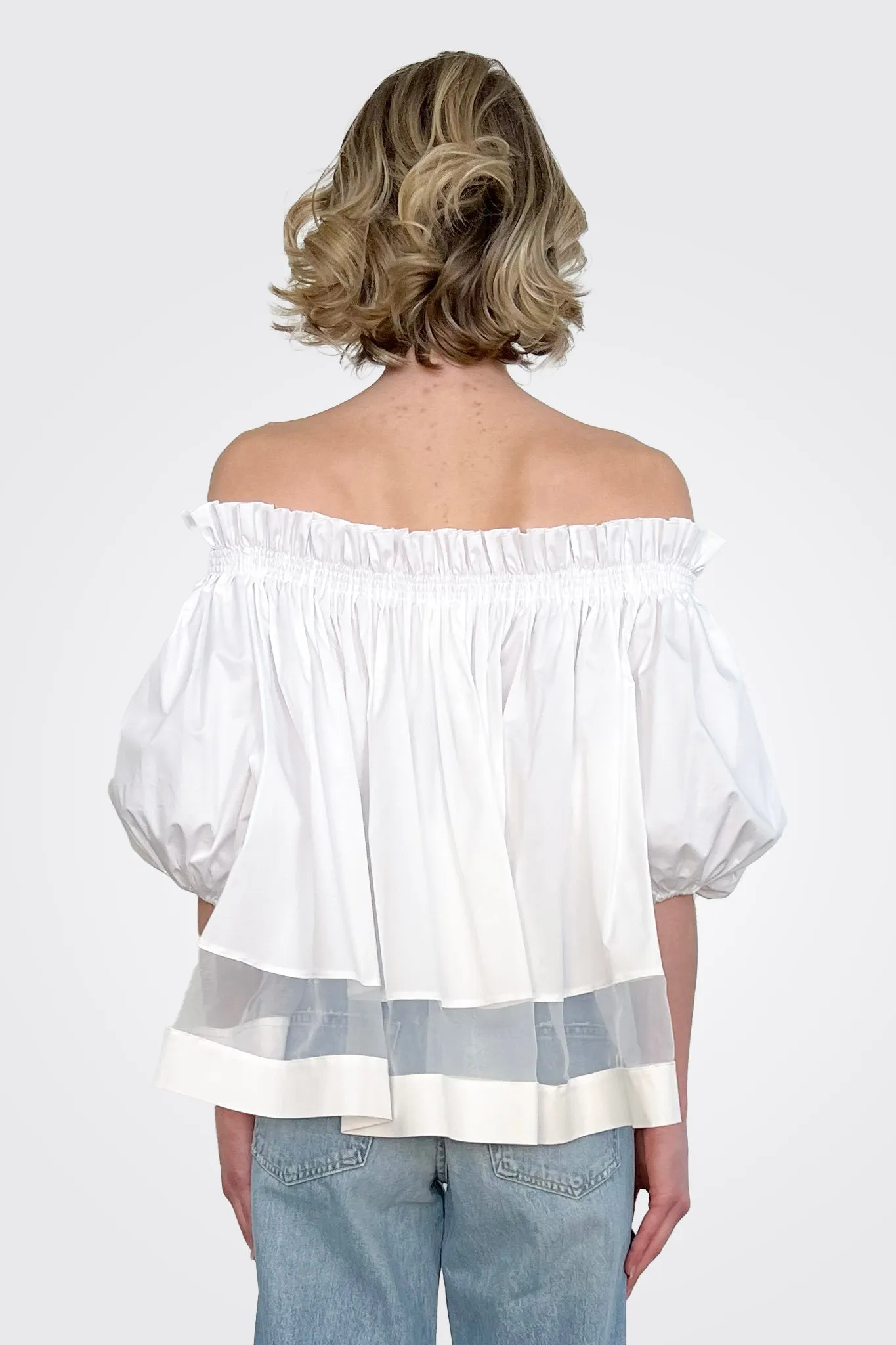 Off Shoulder Puff Sleeve Blouse - White