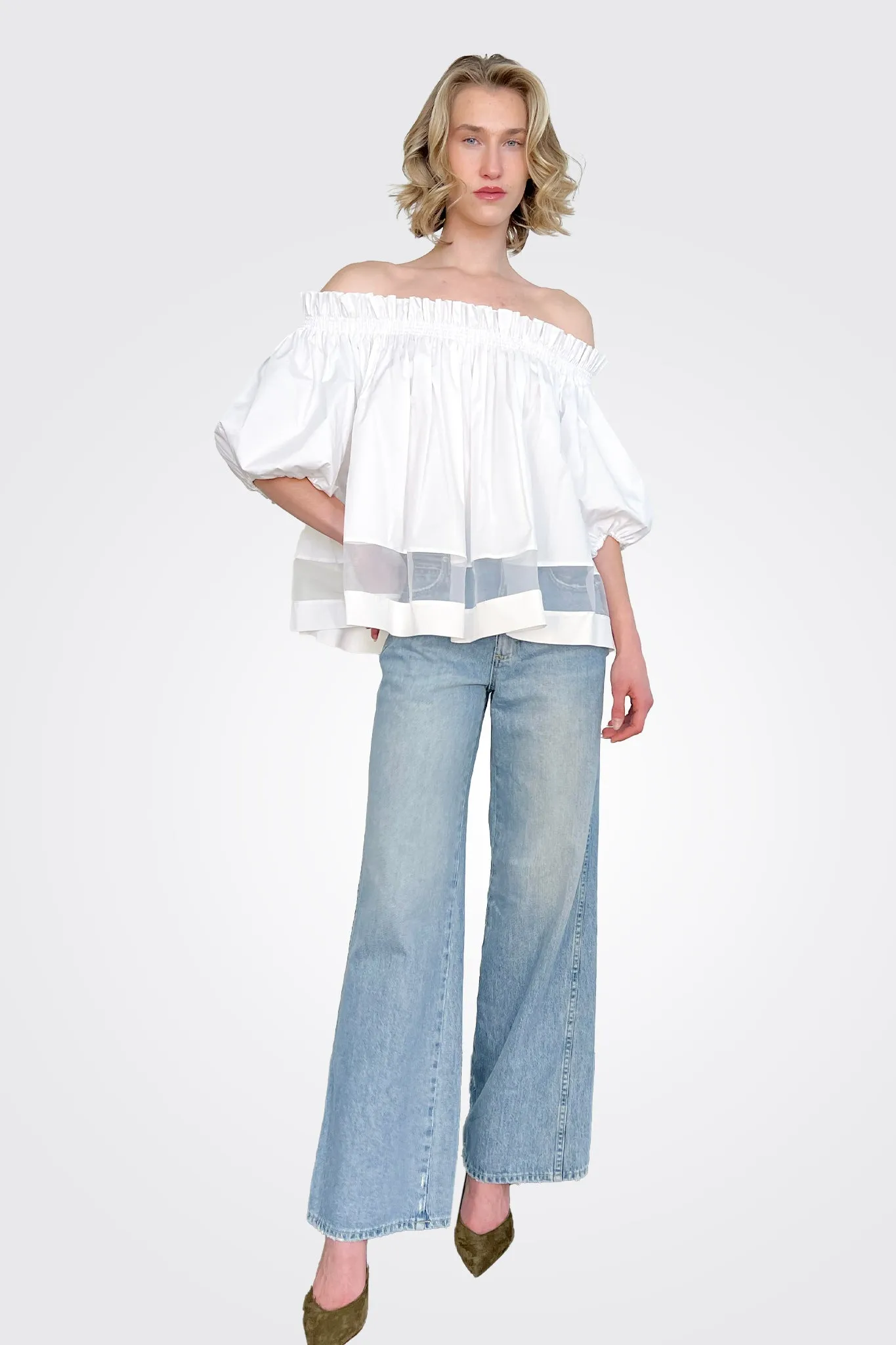 Off Shoulder Puff Sleeve Blouse - White