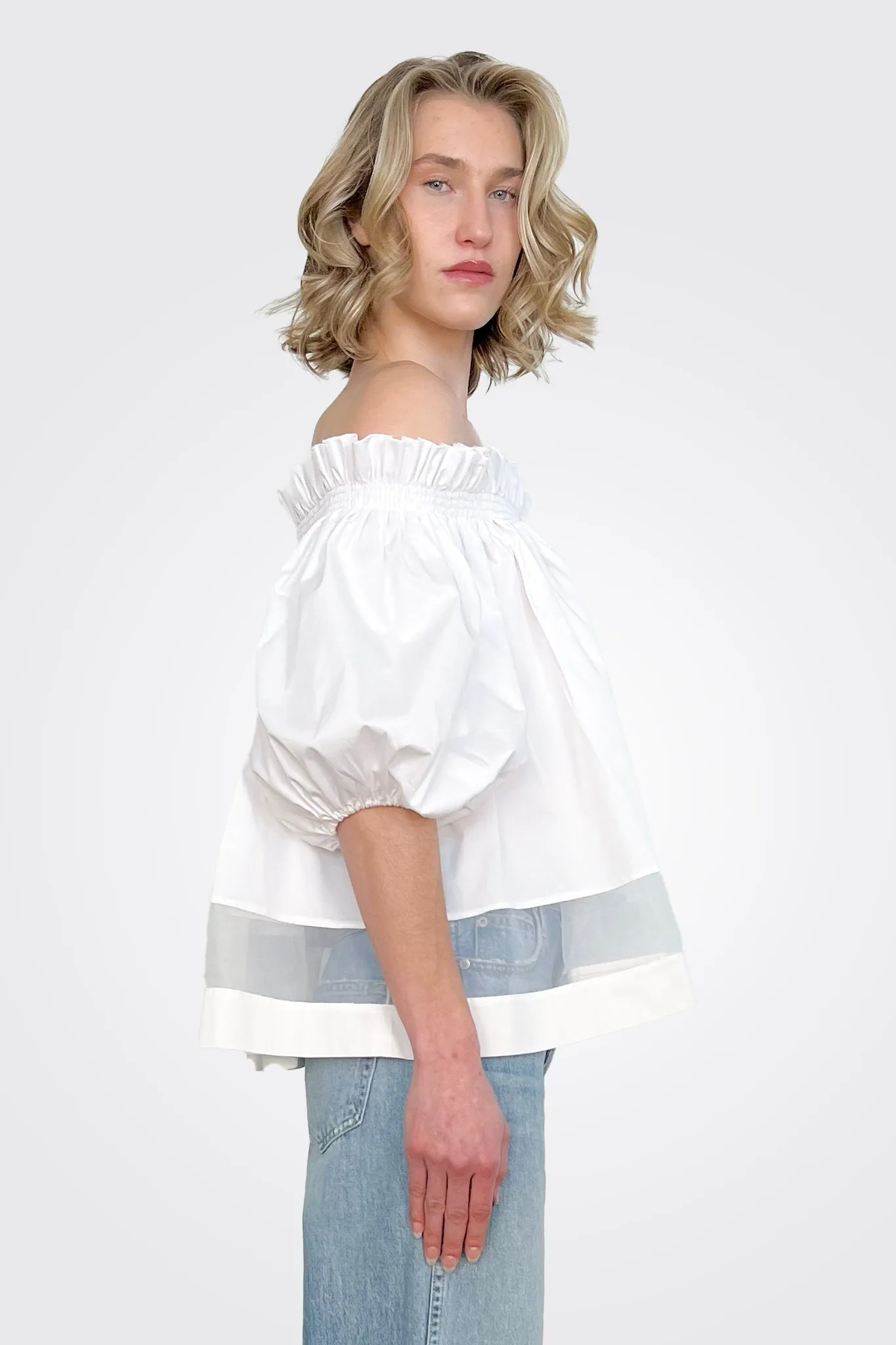 Off Shoulder Puff Sleeve Blouse - White
