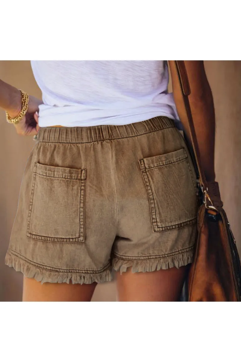 PC910 Drawstring Frayed Denim Shorts