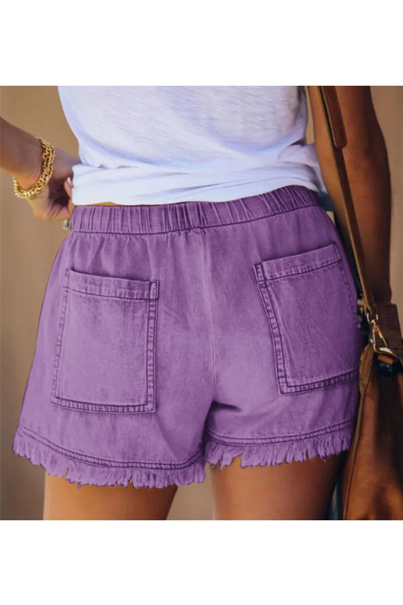 PC910 Drawstring Frayed Denim Shorts