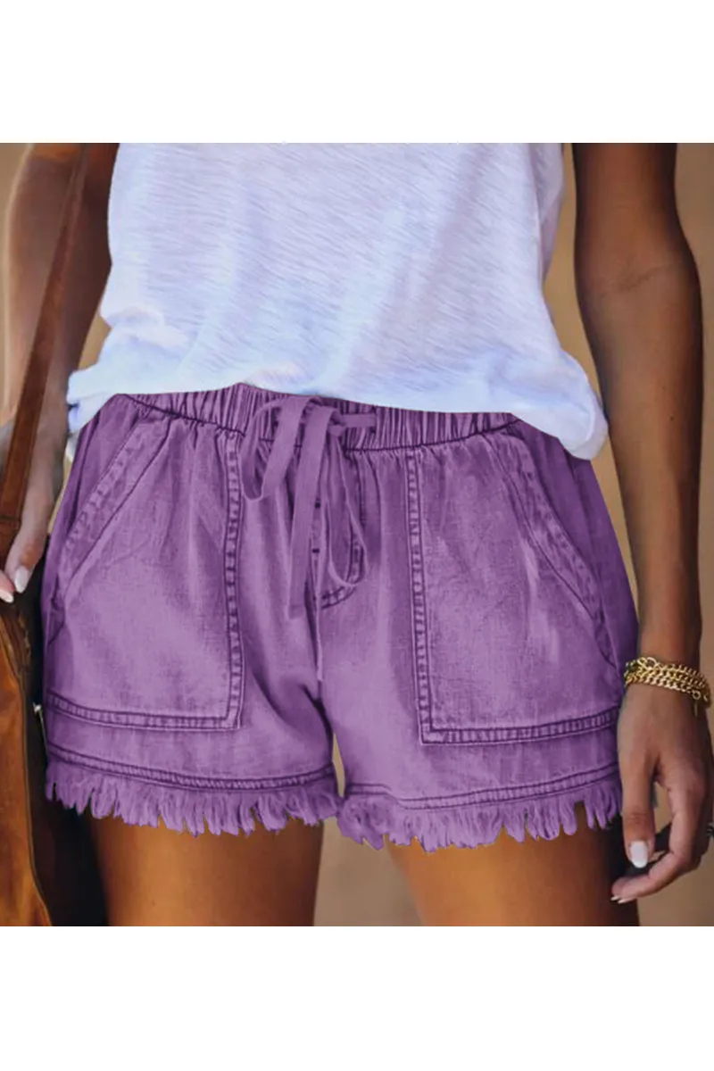 PC910 Drawstring Frayed Denim Shorts