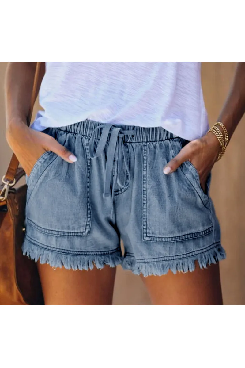 PC910 Drawstring Frayed Denim Shorts