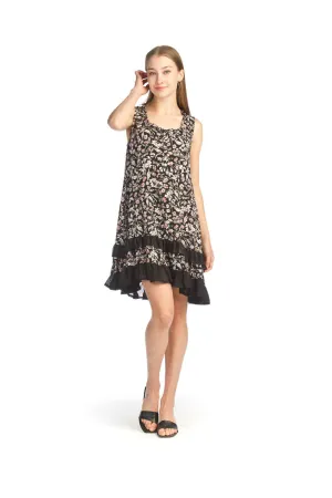 PD14626 BLKPN Ditsy Floral Print Ruffle Hem Dress