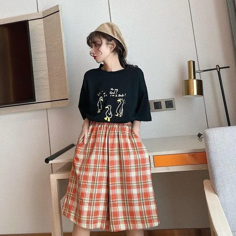 Plaid Shorts With Wide Legs And Elastic Waist