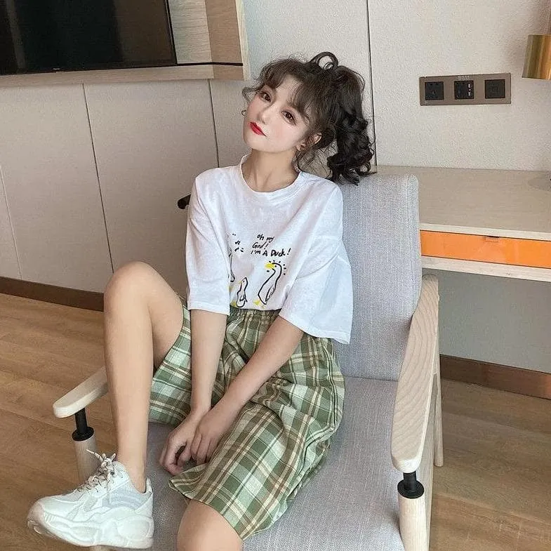 Plaid Shorts With Wide Legs And Elastic Waist