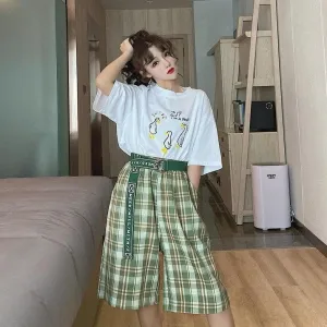 Plaid Shorts With Wide Legs And Elastic Waist