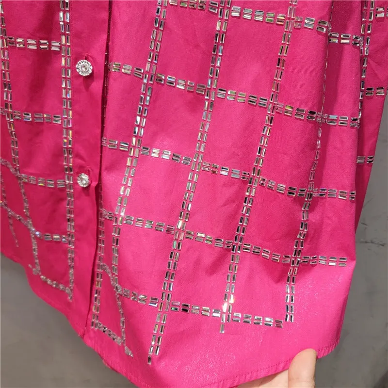 Pre Order:  Loose Diamond Plaid Sheer Blouse