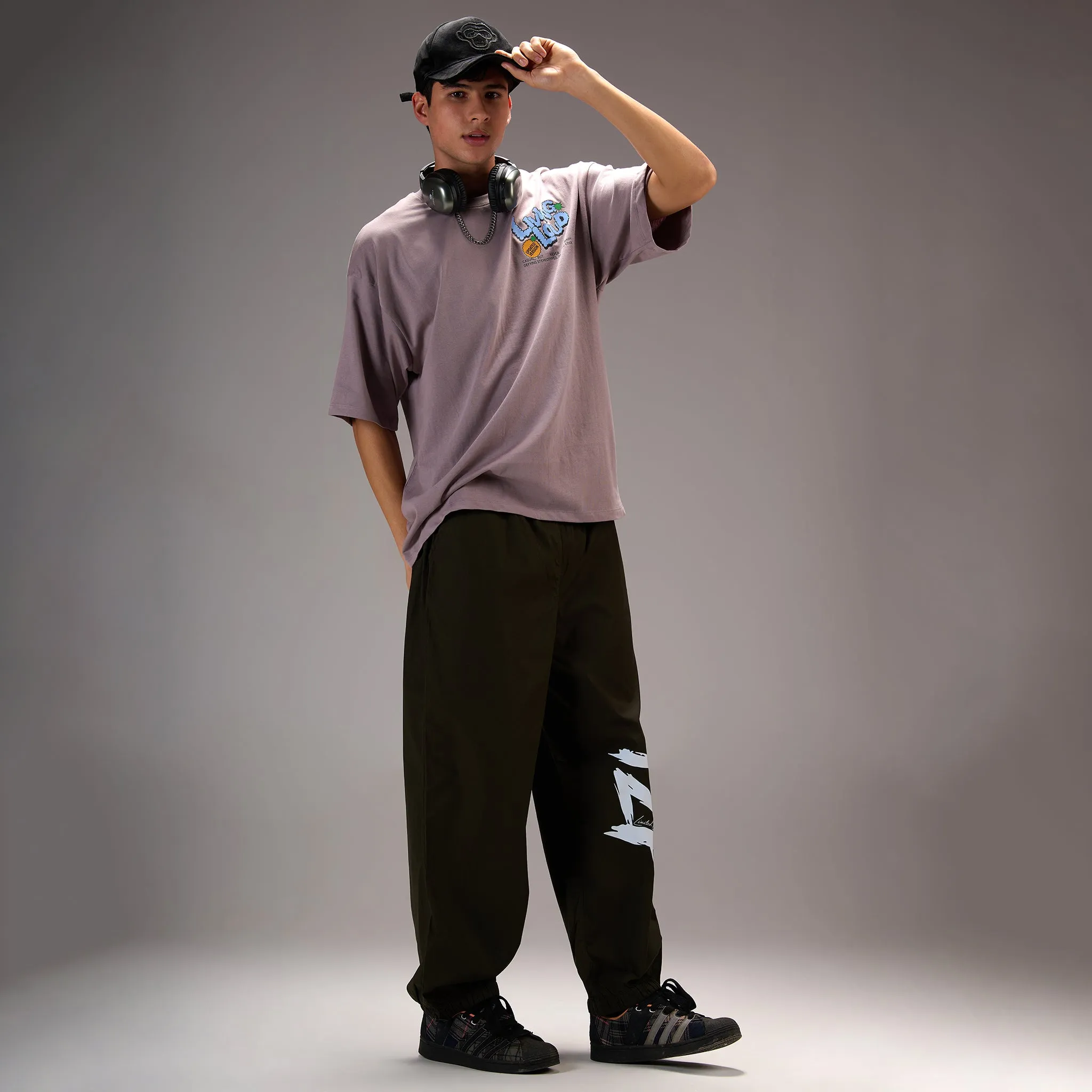 " Living Loud " Grey Oversize T-shirt for Mens