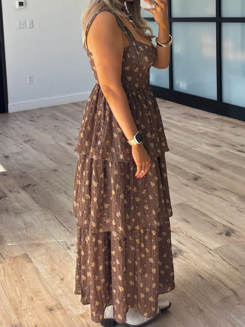 Serena Tiered Dress | Brown Floral